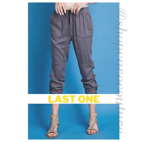 easel Pants & Jumpsuits Side Laceup Cropped Joggers Slate Blue